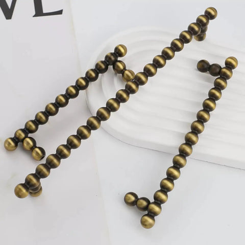 Vintage Brass Cabinet Pulls With Bead Detail Drawer Knobs For Kitchen And Furniture Durable Zinc Alloy Handles Center To Center About 5 Inches Antique Look Old School Hardware