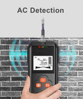 Ultimate Durable Digital Stud Finder And Wall Scanner With Bright Lcd Display For Tracking Metal Wood Iron And Live Ac Wiring Badass Drywall Detection Essential in use detecting AC wiring on a textured wall.