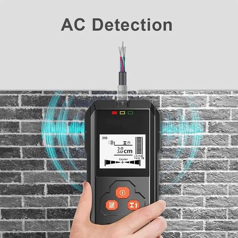 Ultimate Durable Digital Stud Finder And Wall Scanner With Bright Lcd Display For Tracking Metal Wood Iron And Live Ac Wiring Badass Drywall Detection Essential in use detecting AC wiring on a textured wall.