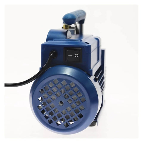 Pro Shop Heavy Duty Single Stage Rotary Vane Vacuum Pump For Home AC HVAC Setup rear view with on/off switch and vent.