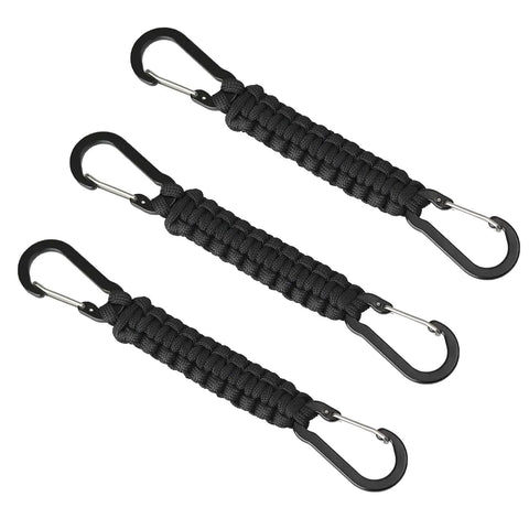 Paracord Keychain With Carabiner Clips 3 Pack, Compact D Ring Lanyard For Water Bottle, Hiking, Fishing, And Camping, Everyday Key Organizer