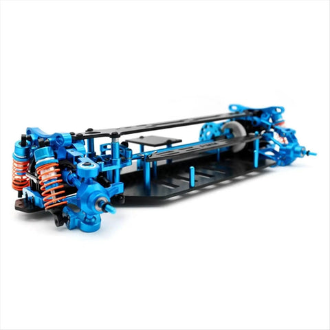 Carbon Fiber and Metal RC Chassis Frame for TT02 1/10 Scale with metal accessories, front angle view, racing car upgrade kit