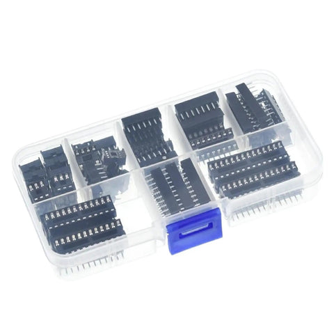 Heavy Duty 66 Piece DIP IC Socket Adaptor Kit With Solder Type Connectors For 6 8 14 16 18 20 24 And 28 Pins in plastic case