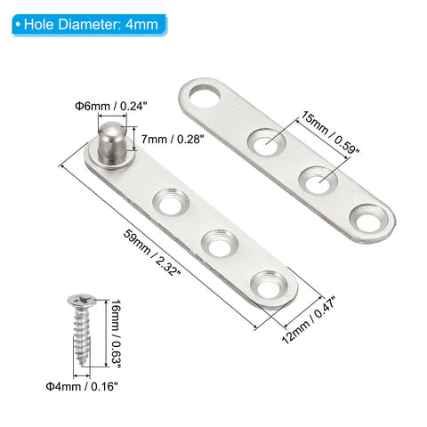 Hidden Door Pivot Hinges 2 Pack 360 Degree Rotation Up Down Shaft Hardware For Secret Doors And Bookcases Sleek Silver Tone Finish Heavy Duty Easy Install PATIKIL, shown with measurement details and included screw.