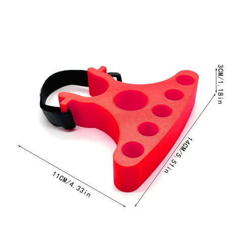 Clip On Bike Handlebar Stand Stabilizer 2 Pack Portable Repair Bracket in red, showing dimensions and adjustable strap