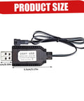 4.8V USB RC Car Charger With Indicator Light, black, dimensions shown with wire, for remote control toys, lightweight and compact