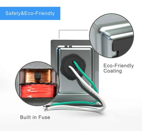 16V 30VA Hardwired Doorbell Transformer for your home setup with built-in fuse and eco-friendly coating, features wiring details