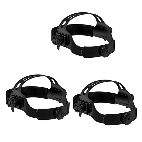 Three adjustable comfort welding headgears with full face coverage, lightweight ABS shell for welders; set of three units.