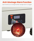 Heavy Duty Solder Fume Extractor Delivering Beast Mode Suction Power With Four Stage Filtration And Wireless Remote Control control panel showing anti-blockage alarm.
