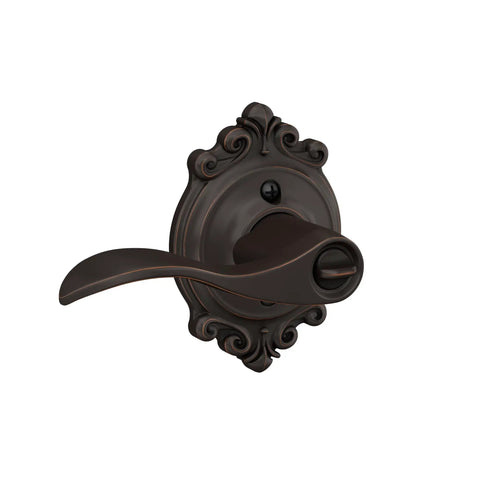 Accent Lever With Brookshire Trim Keyed Entry Lock in Aged Bronze for easy outside key access and inside turn button lock.