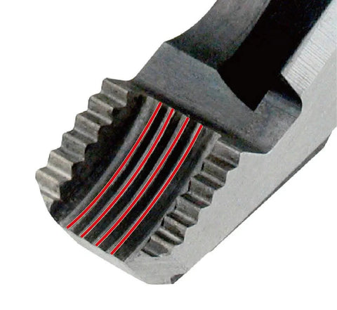 Close-up of non-slip jaws from 3-Piece Screw Extractor Pliers Set With 8-Inch Lineman, 7-Inch Long Nose, And 6.25-Inch Combination Pliers