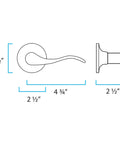 Dimensions of DFL 02SN Electronic Touchpad Keyless Deadbolt And Passage Lever Set in Satin Nickel, showing length and diameter.