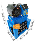 Top Shelf Heavy Duty Electric Hydraulic Hose Crimper With Precision Micrometer Scale And Thirteen Die Sets for crimping fittings.
