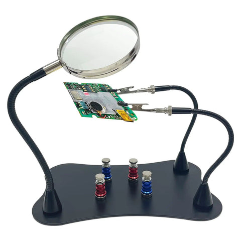 Helping Hands Soldering Station With 2.5X Magnifier for PCB Circuit Boards Holder Gooseneck Arms with Alligator Clips Steel Base