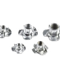 90 Pack Four Prong T Nuts Zinc Plated Steel Tee Nuts For Wood M5 M6 M8 Blind Captive Nut Kit shown in various sizes