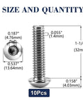 Ironclad 5/16-18 X 1-1/4 Inch Button Head Socket Cap Bolts dimensions with measurements listed for 10 pack of stainless steel fasteners.