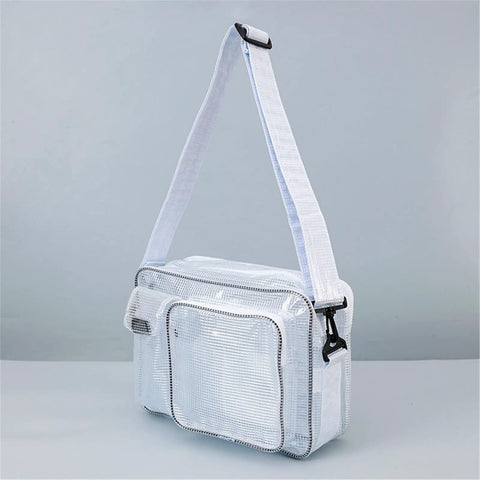 No Sweat Top Tier Cleanroom Tool Bag Crossbody Bag Solid Gear Holder For Tech Crews And Site Pros With Quick Snap Access And Tough PVC Craftsmanship Right On The Go, clear PVC, stylish design, side view.
