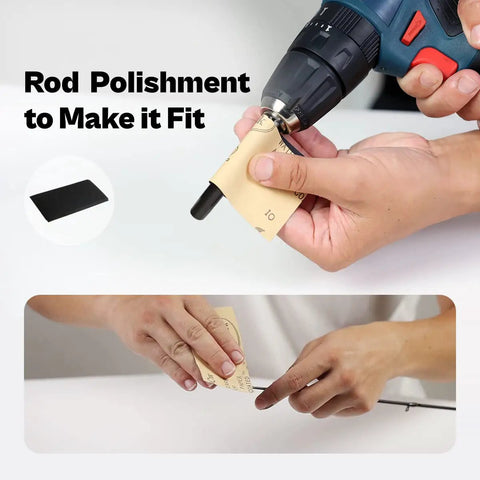 Hands using drill for Fishing Rod Repair Kit With Epoxy Glue Wrapping Thread Clipper And Masking Tape for rod building.