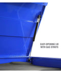 Pro Level Heavy Duty 72 Inch 15 Drawer Tool Chest With Secure Locking Front showcasing easy-opening lid with gas struts.