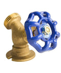 Heavy Duty Solid Brass Garden Hose Valve With Drip Free Shut Off And Knockout Durability For Yard Irrigation No Fuss 1/2 Inch FNPT To 3/4 Inch MNH Adapter, blue handle details.