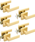 5 Pack Hallway And Closet Door Levers Dope Sleek Modern Gold Finish Keyless Non Locking Heavy Duty Lockset for left or right doors