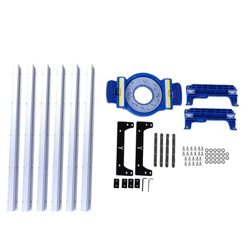 Router Sled For Flattening Slabs Pro Grade Aluminum Alloy Slab Flattening Jig parts and components laid out on white background