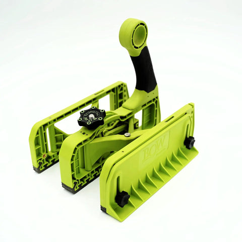 Expandable Push Shoe For Table Saw, Adjustable Push Block From 2 To 6 Inches in green, front angled view.