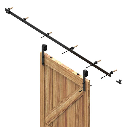 6 Foot Sliding Barn Door Hardware Kit With Floor Guide And Spring Damping Stopper, Ultra Quiet And Smooth Operation, black finish
