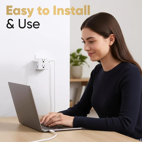 Six Outlet Wall Tap Extender With Side Splitter Box For Home Office Dorm And Hotel Use Two Pack Bulky Plug Friendly Space Saving Power Socket Expander Lets You Plug In Laptops Phones Cameras Shavers And More In One Easy Setup