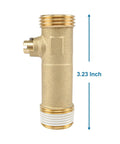 Side view of Brass Water Heater Drain Valve Three Quarters Inch MIP To MHT With Easy Turn Handle showing 3.23-inch height