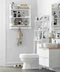 Over Toilet Bathroom Wall Shelf Organizer 3 Tier Wall Mount Shelf Rack With Hooks White Finish Space Saving Storage