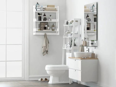 Over Toilet Bathroom Wall Shelf Organizer 3 Tier Wall Mount Shelf Rack With Hooks White Finish Space Saving Storage