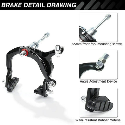 All In One Bicycle Brake Set For Front And Rear Caliper Brakes With Aluminum Alloy Levers, angle adjustment and mounting screws