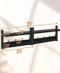 Front view of Coat Rack Shelf Wall Mount With 8 Hooks Set Of 2 Thirty One And A Half Inch Floating Shelf And Hat Rack Black Slick Entryway Organizer.