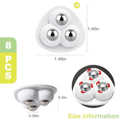 Dimensions and design of 8 Pack Self Adhesive Caster Wheels With 360 Degree Swivel For Small Appliances And Furniture Moving No Drill Needed Heavy Duty Smooth Glide White Finish.