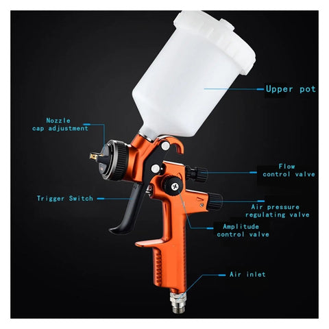 Heavy Duty Professional Pneumatic Paint Sprayer That Operates Like A Dream With An Adjustable Spray Pattern showing components including adjustment valves.