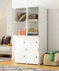Eight Cube Storage Organizer In White 28 Inch Wide By 18 Inch Deep By 56 Inch Tall Closet And Toy Organizer shown in a living room