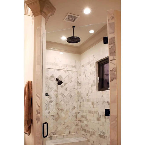 Bathroom shower with RL Series 5/6 Inch Recessed LED Retrofit Downlight With White Baffle Trim, 600 Lumens, installed in ceiling