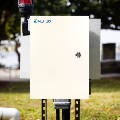 Built Like A Tank Waterproof Electrical Junction Box With Lockable Cover And Ip66 Seal designed for outdoor use on a fence post.