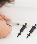 4 Pack Heavy Duty Sliding Barn Door Track Spacers Kit With Adjustable Carbon Steel Connectors And Bolts for wall mounting shown.