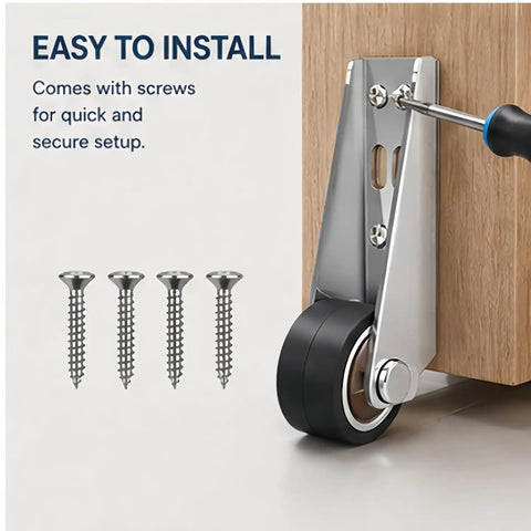 Easy to install Heavy Duty Sliding Door Vertical Track Rollers Rock Solid Alloy Steel Design with rubber caster and screws.