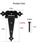 Dimensions of 6 Inch Decorative Hammered Steel Rust Resistant Heavy Duty T Hinges Outdoor Tee Hinges For Shed Fence Barn Doors 6 Pack.