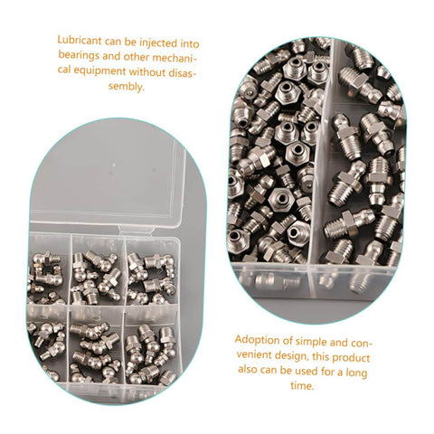 Grease Fitting Kit With Straight Nozzles Nickel Coated Zerk Fittings Assortment For Bearings And Components Easy Install Durable