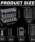 Clear Acrylic Test Tube Holder Rack With Eight Slots And Five Drying Poles with dimensions and parts displayed