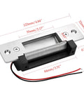 Heavy-Duty 12V DC Electric Door Strike Lock for Access Control with fail-safe or fail-secure mode, showing dimensions.