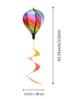 Rainbow Windsock Set Of 3 Hot Air Balloon Wind Spinners for outdoor garden decor featuring colorful stripes and tail, size shown.