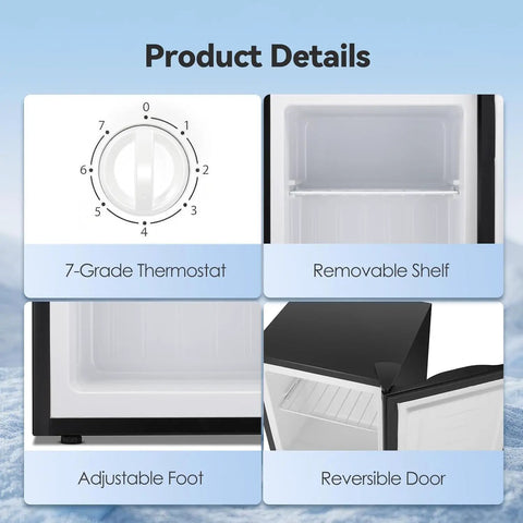Hella Compact Yet Hella Spacious 1.1 Cu Ft Small Upright Freezer Mini Freezer In Matte Black features 7-grade thermostat and removable shelf.