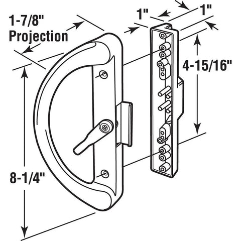 Diagram of Sliding Door Cam Latch With Reverse Hook, Black Finish, 4-15/16 In Center Mount, showing dimensions and profile.