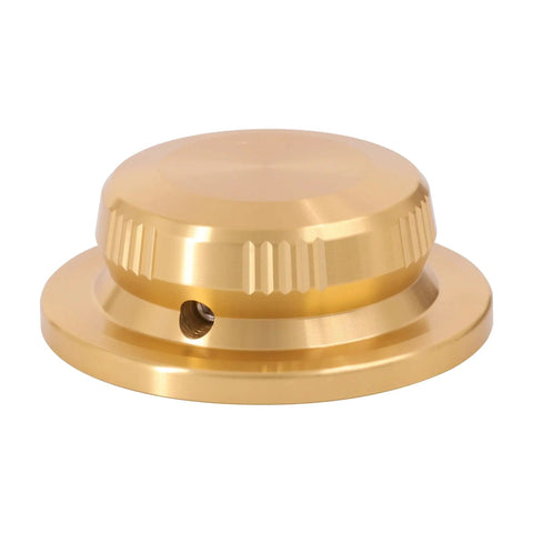 2 Pack Built Tanklike Cnc Aluminum Pointer Knobs With Killer Knurled Grip For Stereo Amplifier And Digital Volume Dial showing a golden knob detail.