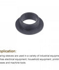 Flanged Sleeve Bearing Set 10mm Bore, 12mm OD, 6mm Length, 18mm Flange Diameter, 1mm Flange Thickness, POM Self Lubricating No Oil Needed Bushings Black, 4 Pack on white background